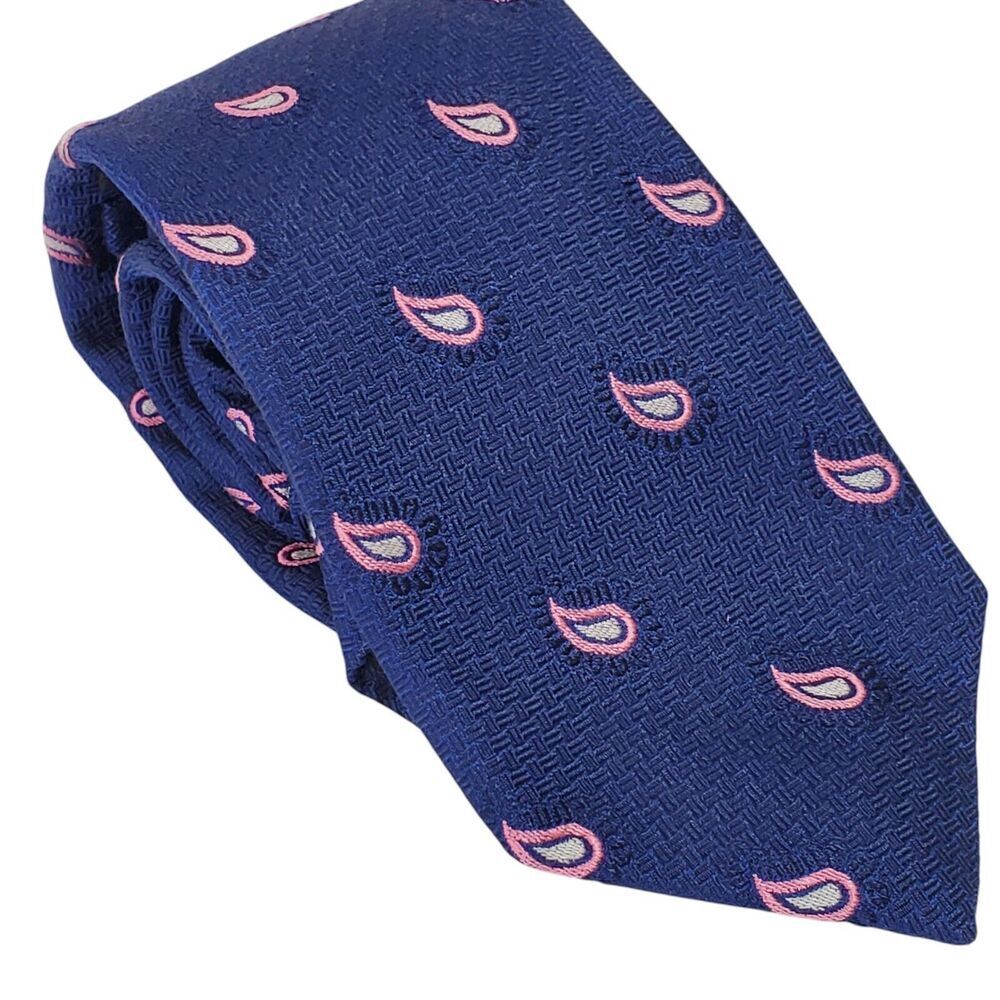 Oxxford Clothes silk Mens tie Blue Pink Paisley USA Wedding Guest‎ Luxury Office